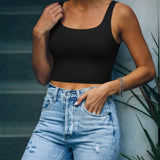 Square Neck Seamless Sleeveless Crop Tops - REORIA