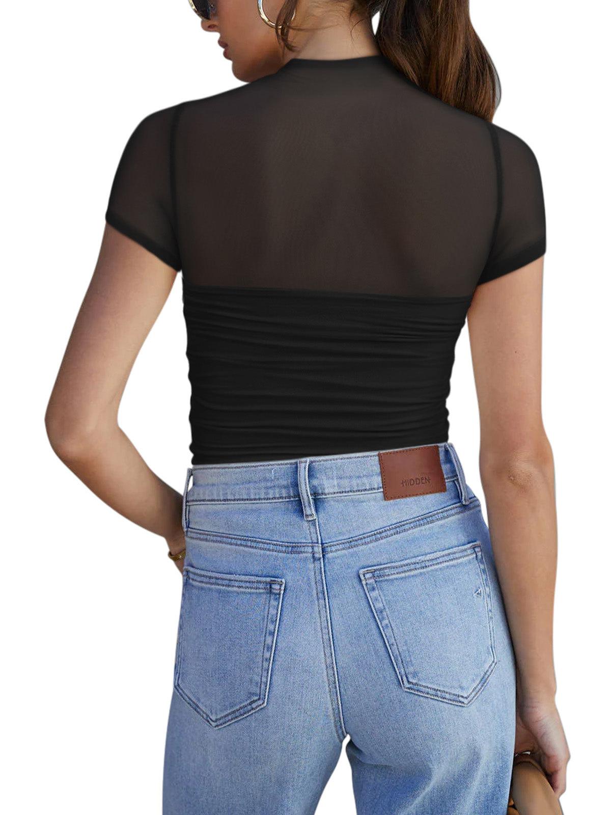 Veiled Allure High Neck Bodysuits Tops - REORIA