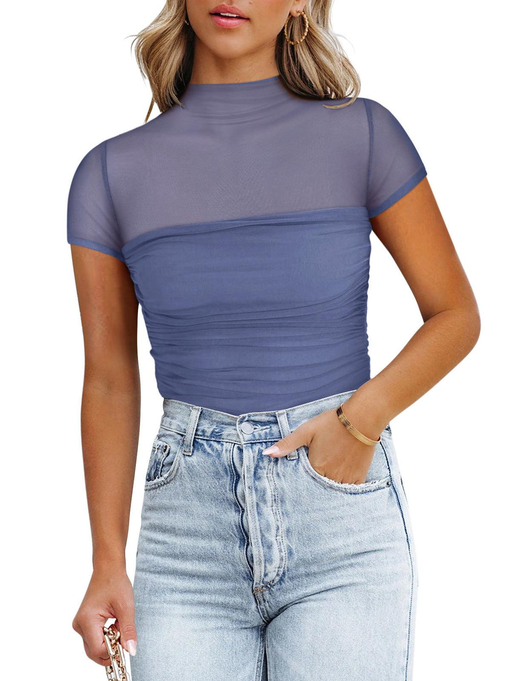 Veiled Allure High Neck Bodysuits Tops - REORIA