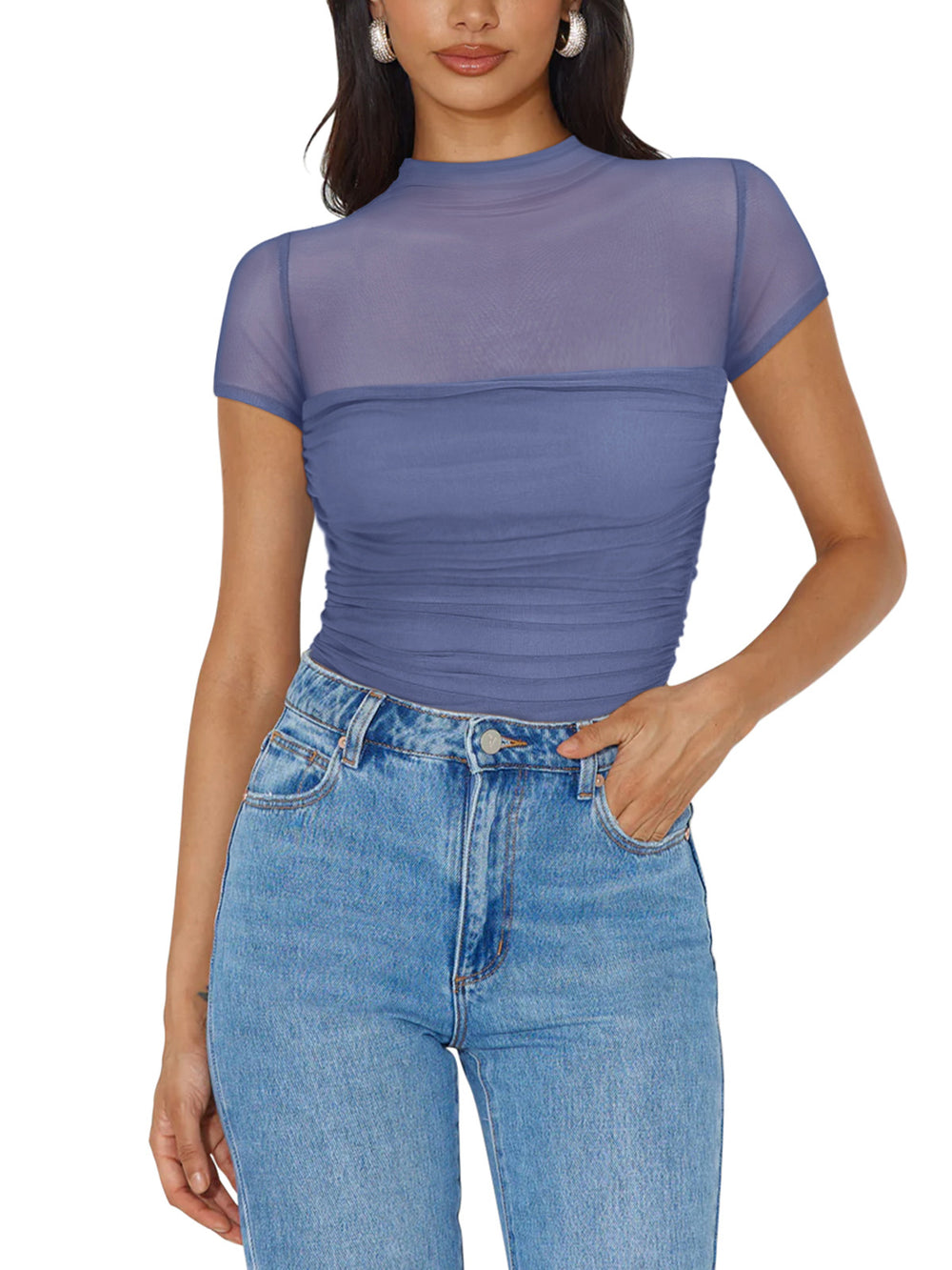 Veiled Allure High Neck Bodysuits Tops - REORIA