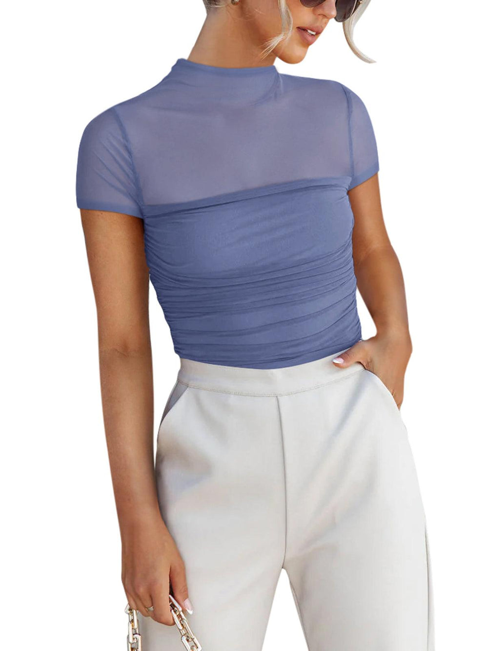 Veiled Allure High Neck Bodysuits Tops - REORIA