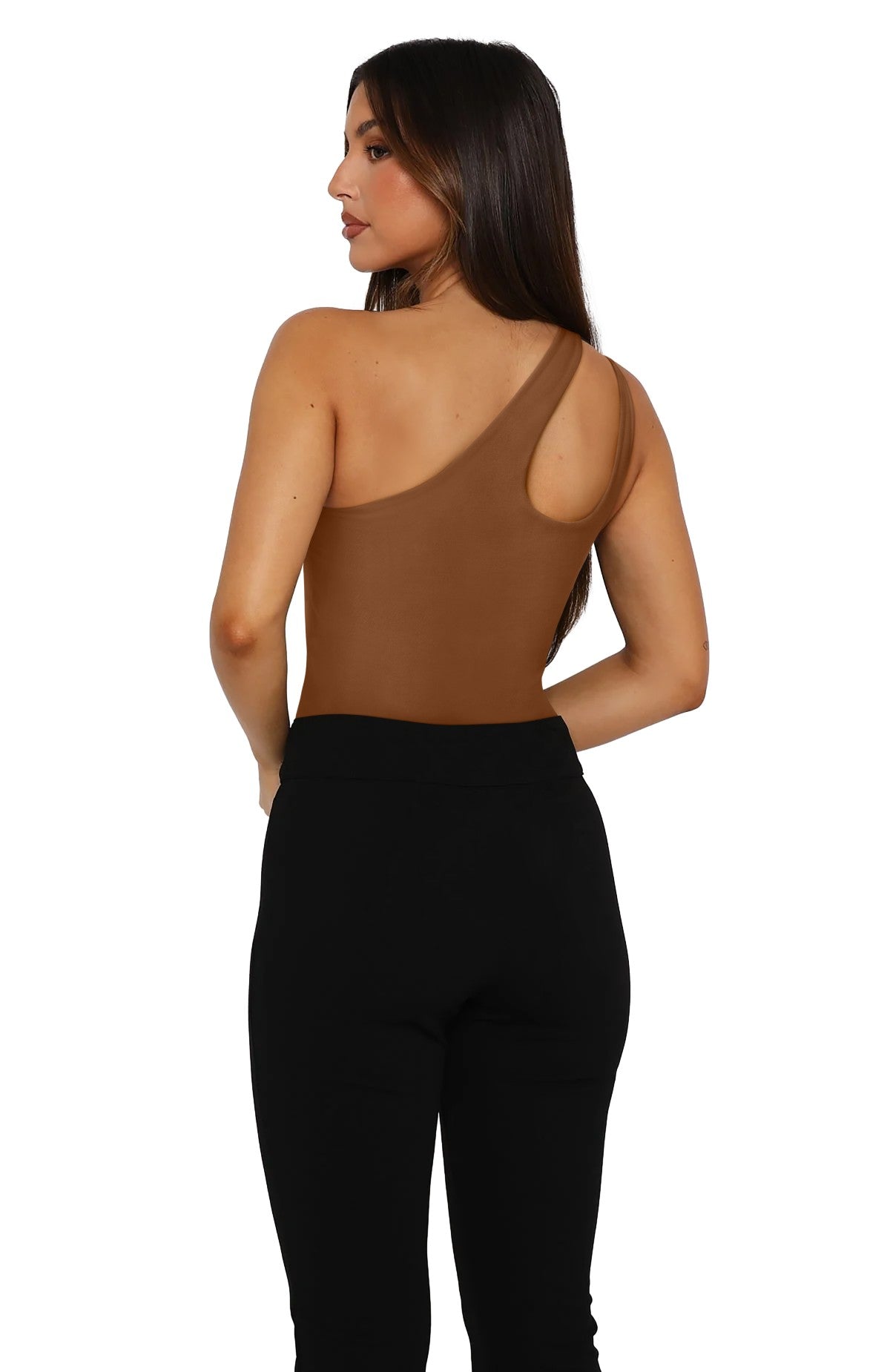 Plunge One Shoulder Sleeveless V Backless Tank Bodysuits Tops
