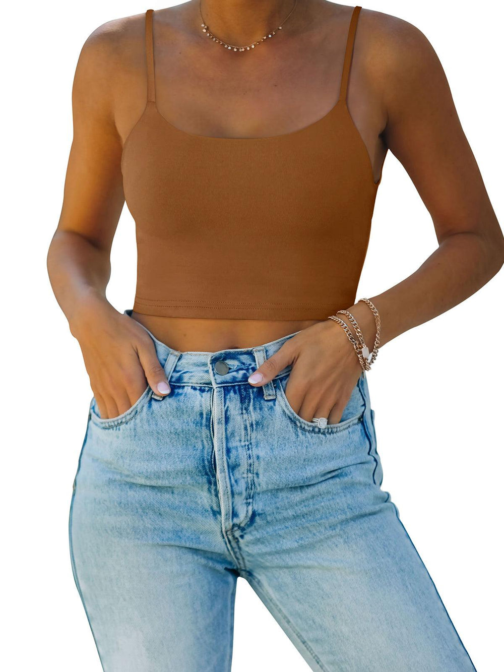 Adjustable Spaghetti Strap Seamless Camisole Crop Tops - REORIA