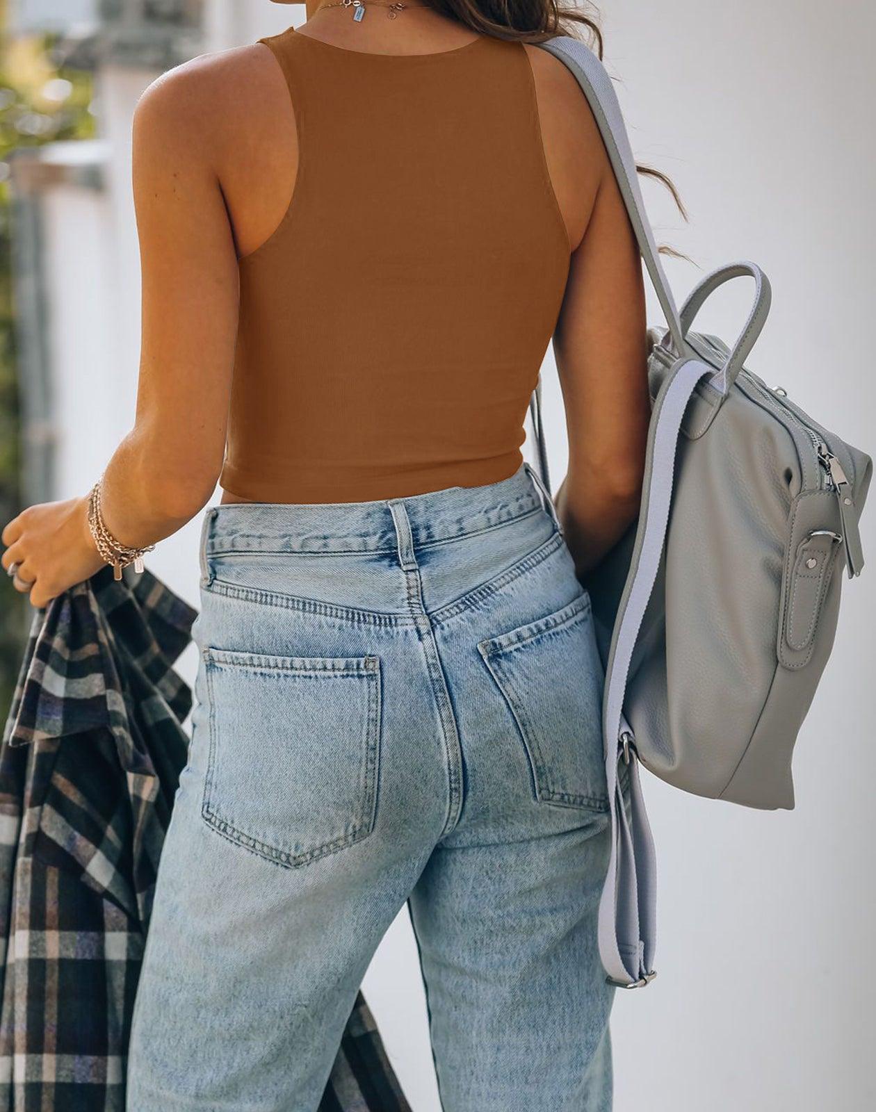 Sleeveless Halter Neck Tank Crop Tops - REORIA