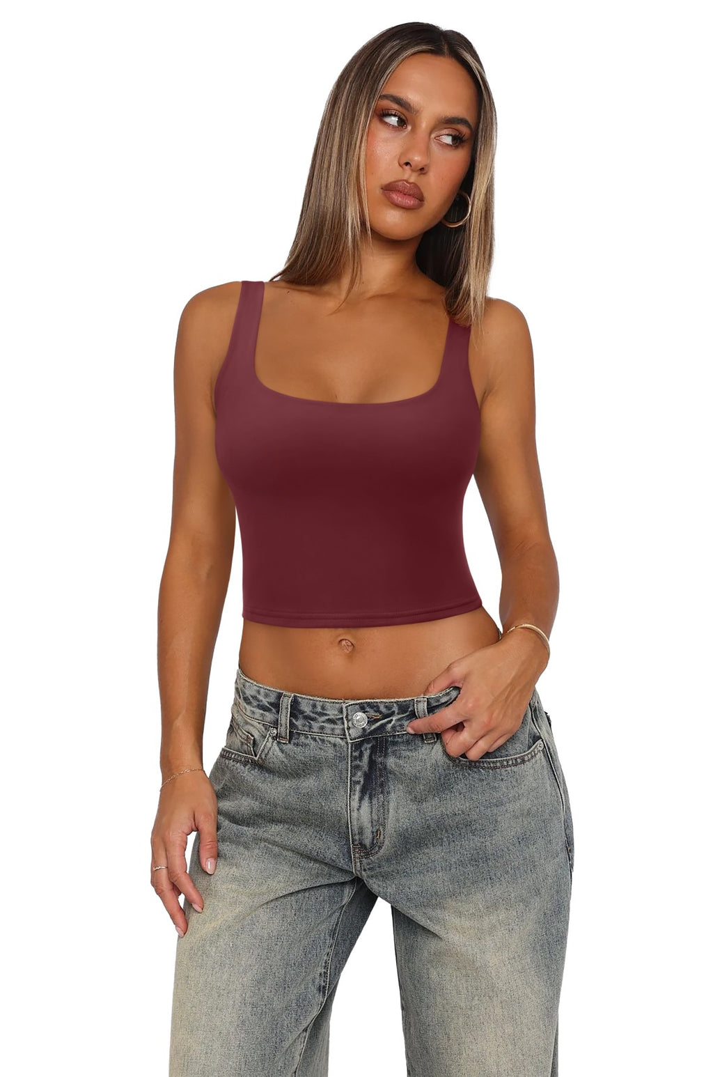 Square Neck Seamless Sleeveless Crop Tops