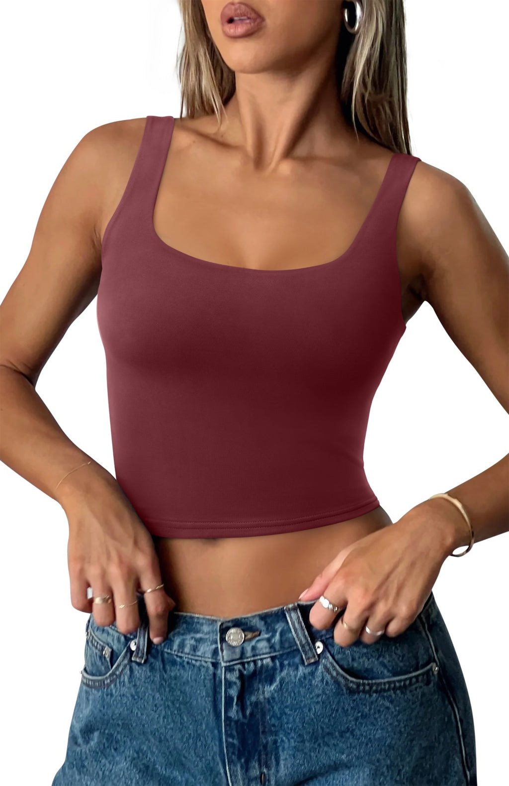Square Neck Seamless Sleeveless Crop Tops