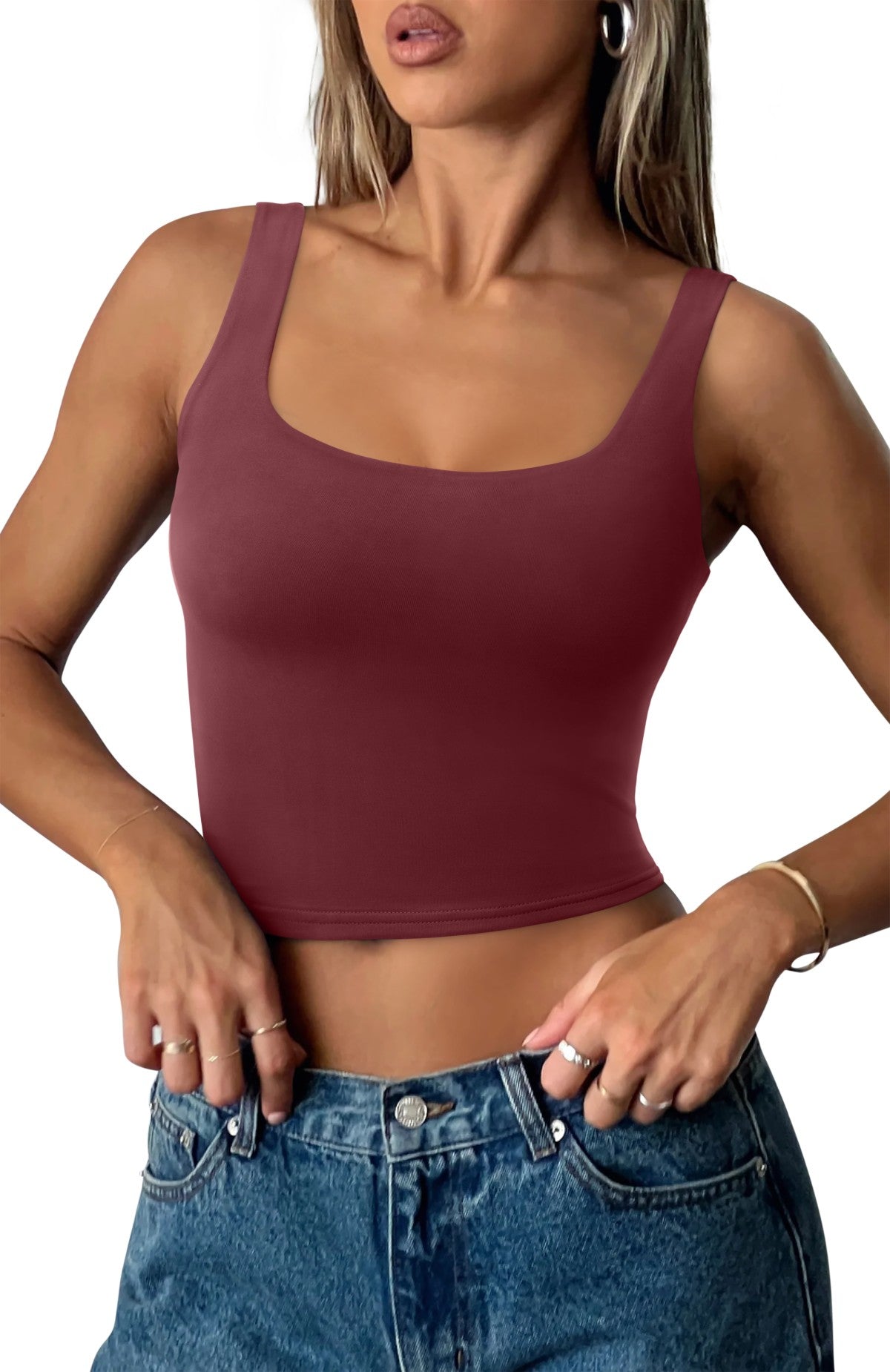 Square Neck Seamless Sleeveless Crop Tops