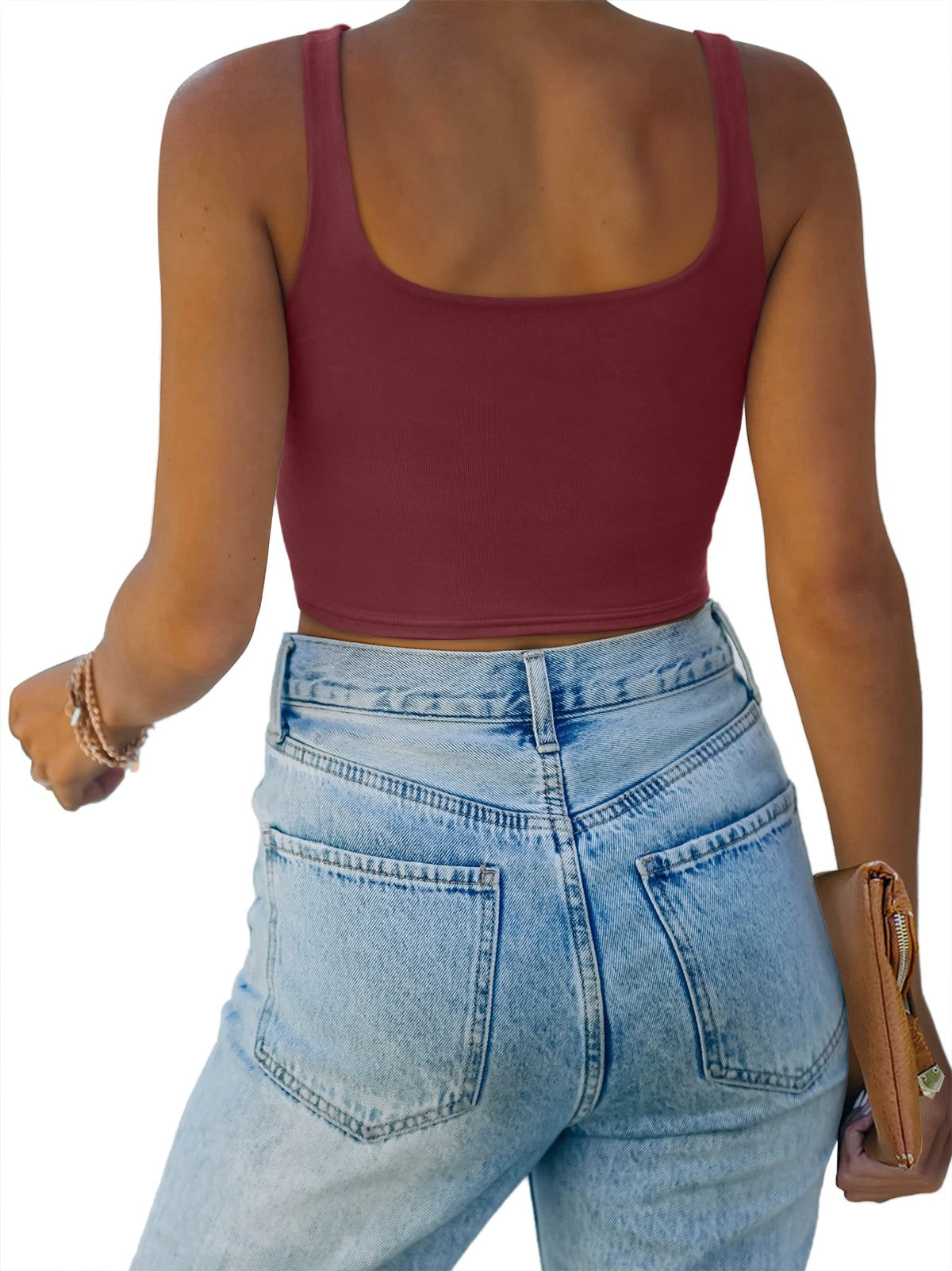 Square Neck Seamless Sleeveless Crop Tops