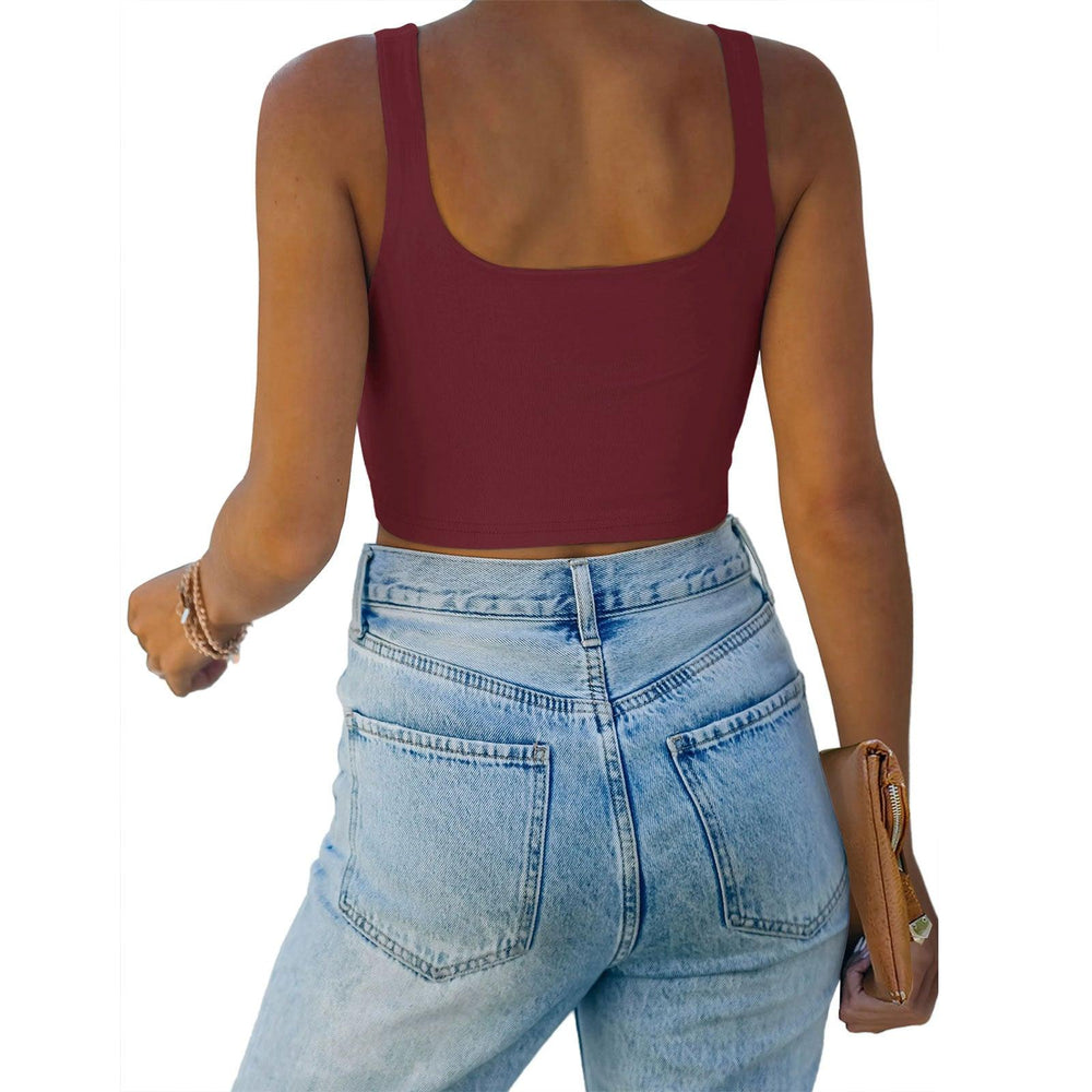 Square Neck Seamless Sleeveless Crop Tops - REORIA