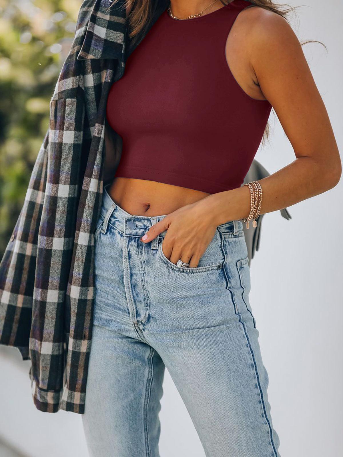 Sleeveless Halter Neck Tank Crop Tops - REORIA