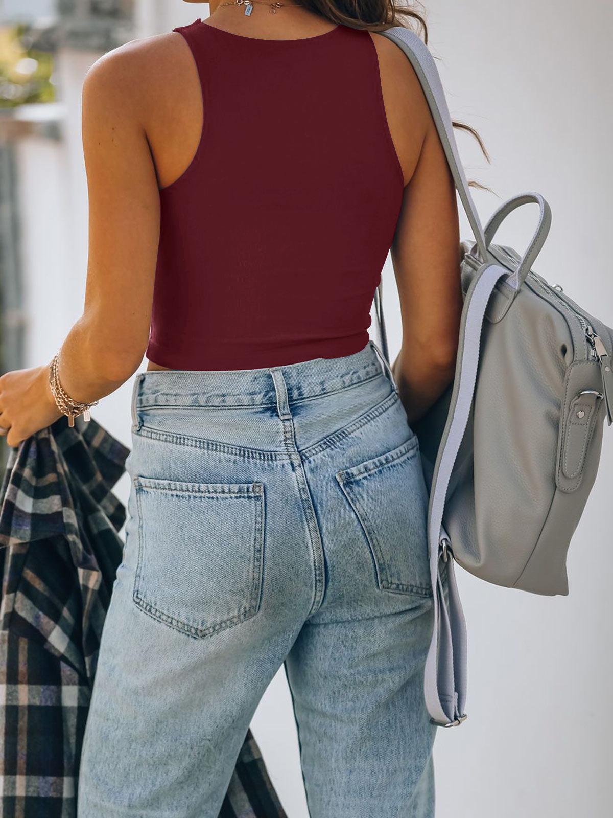 Sleeveless Halter Neck Tank Crop Tops - REORIA