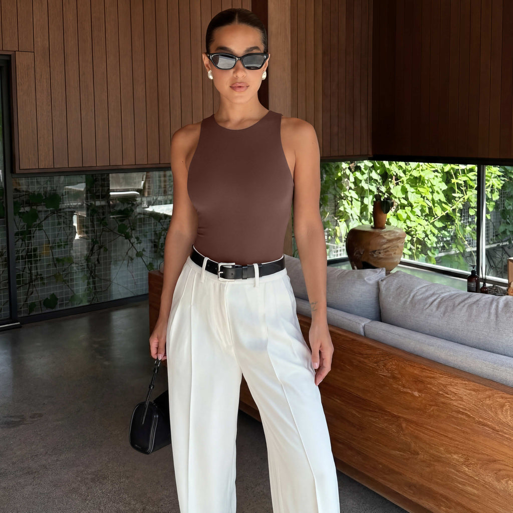 Sleeveless Racer Back Halter Neck Bodysuit Tank Tops