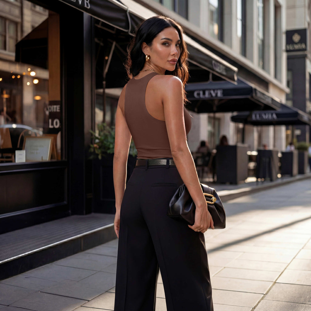 Sleeveless Racer Back Halter Neck Bodysuit Tank Tops