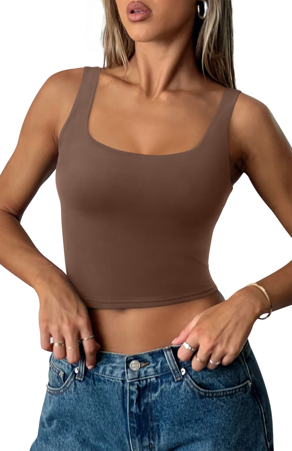 Square Neck Seamless Sleeveless Crop Tops
