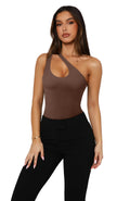 Plunge One Shoulder Sleeveless V Backless Tank Bodysuits Tops