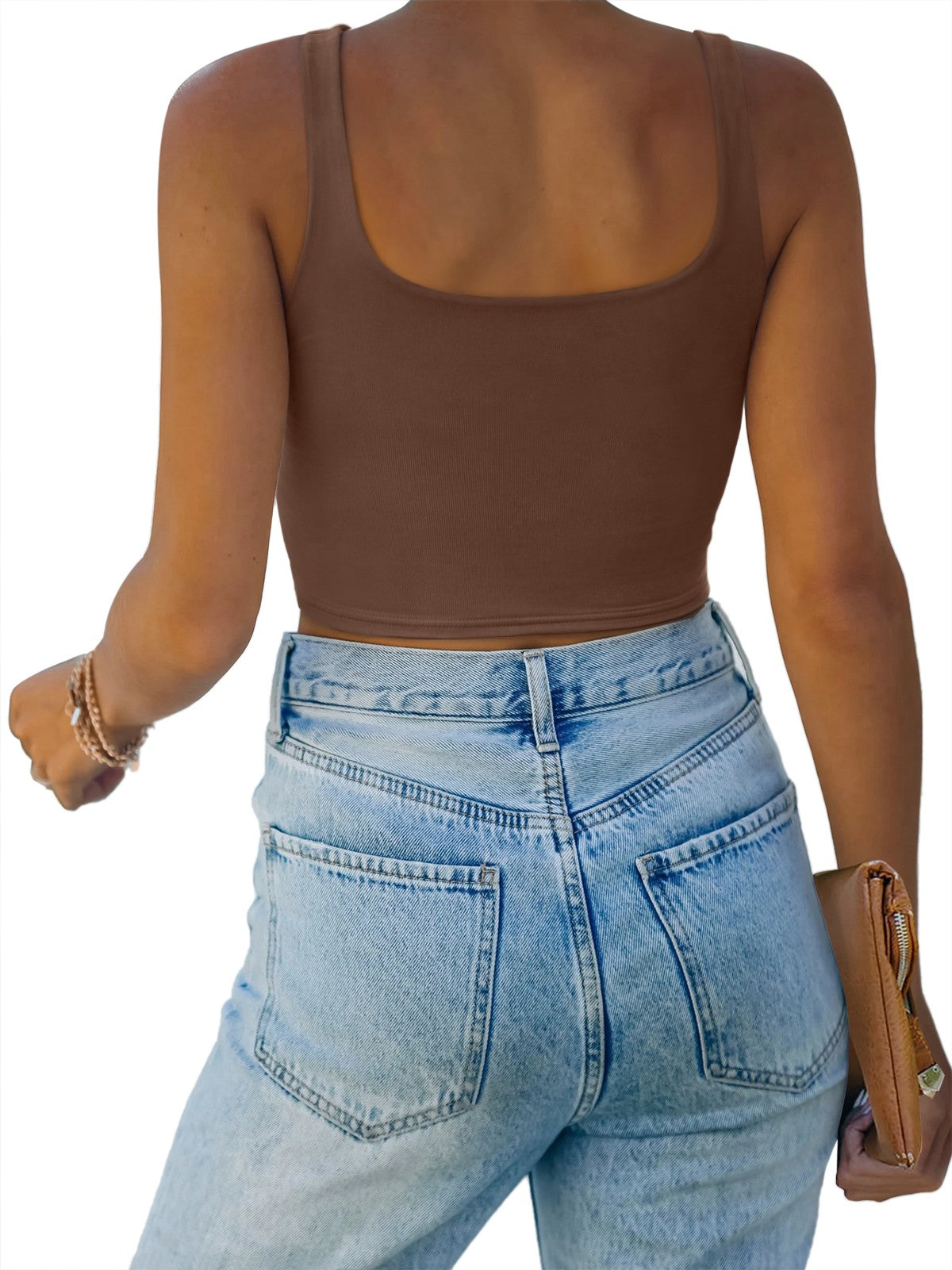 Square Neck Seamless Sleeveless Crop Tops