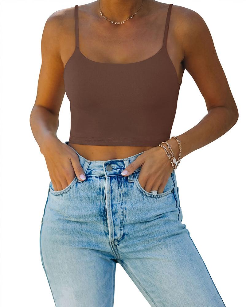 Adjustable Spaghetti Strap Seamless Camisole Crop Tops - REORIA