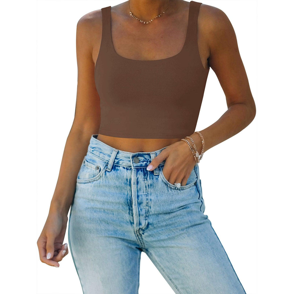 Square Neck Seamless Sleeveless Crop Tops - REORIA