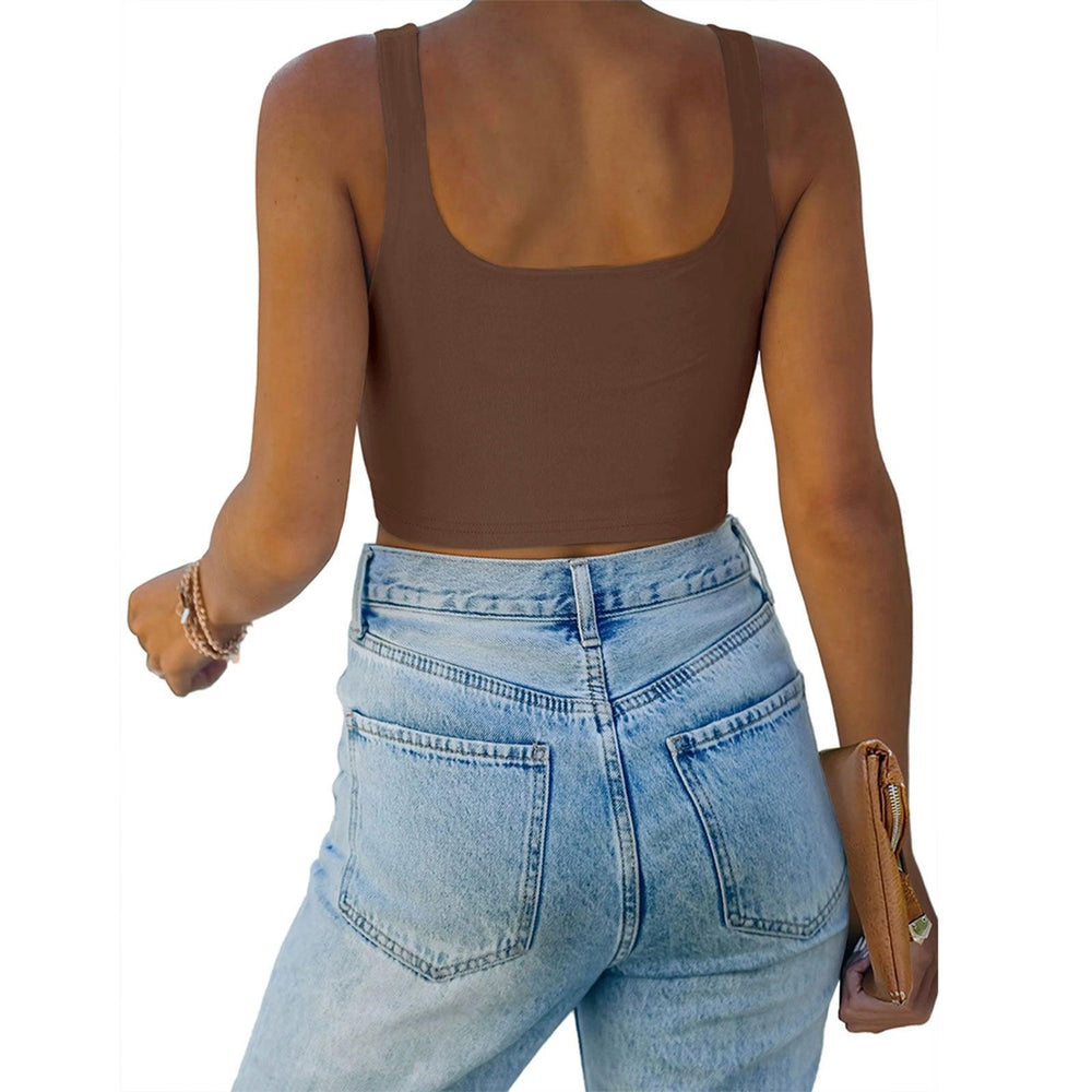 Square Neck Seamless Sleeveless Crop Tops - REORIA