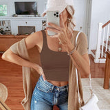 Square Neck Seamless Sleeveless Crop Tops - REORIA