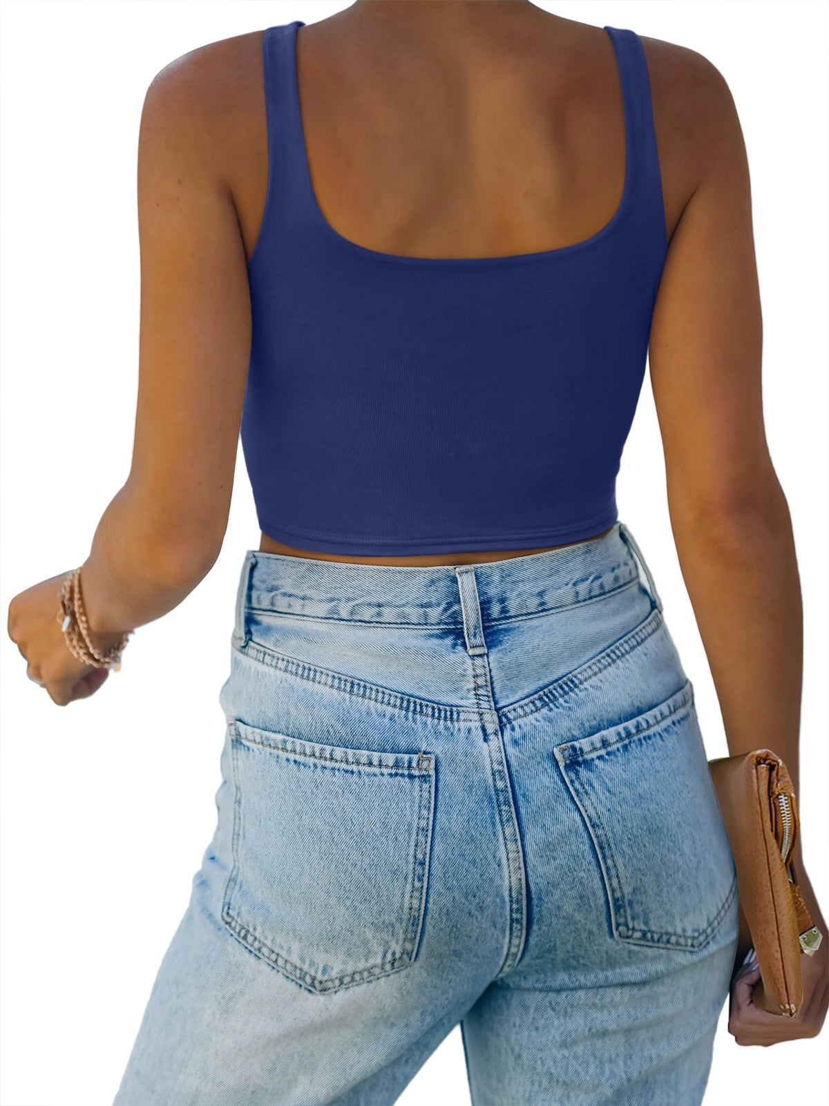 Square Neck Seamless Sleeveless Crop Tops
