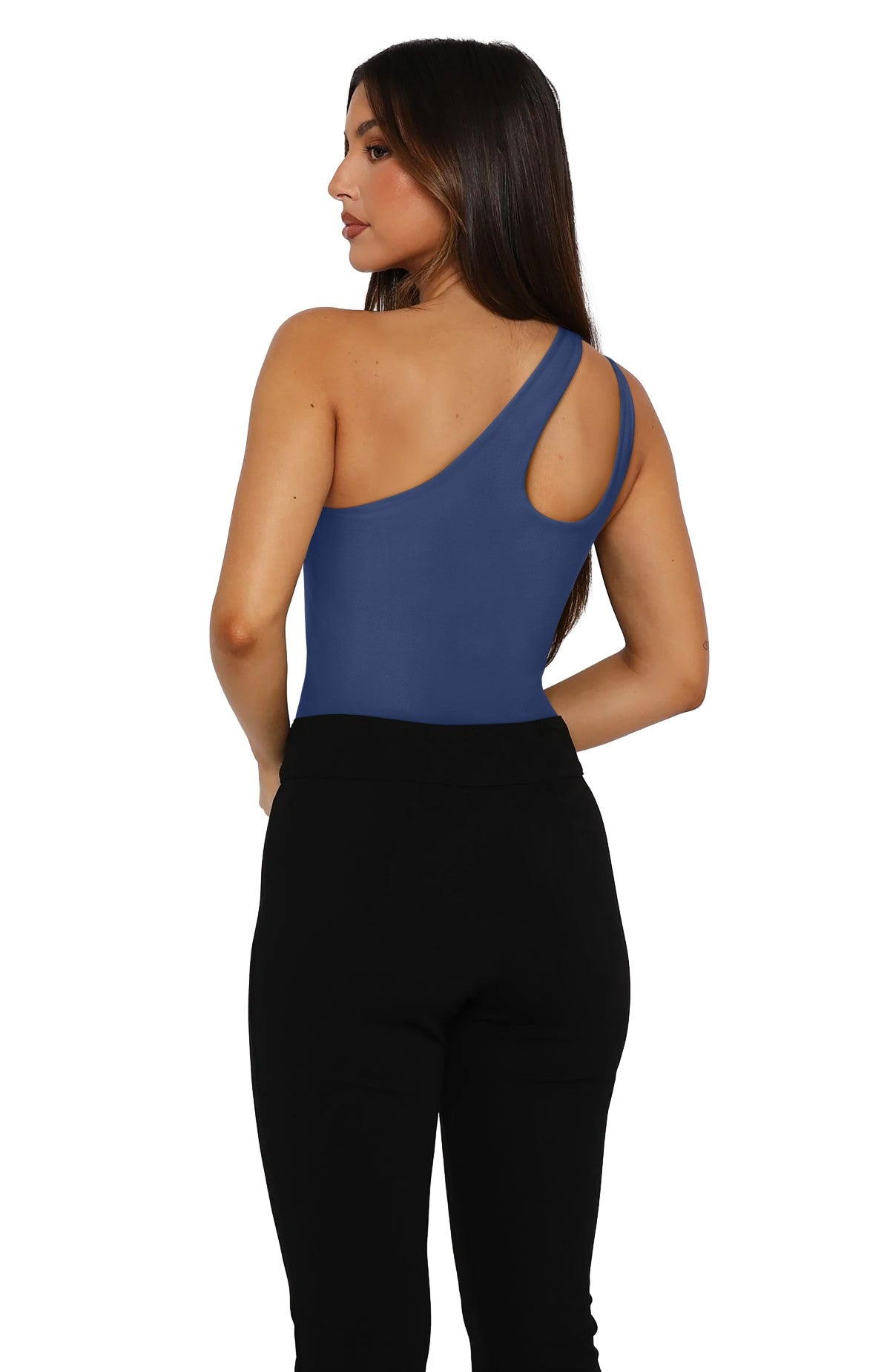 Plunge One Shoulder Sleeveless V Backless Tank Bodysuits Tops