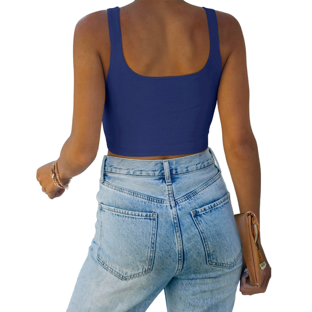 Square Neck Seamless Sleeveless Crop Tops - REORIA