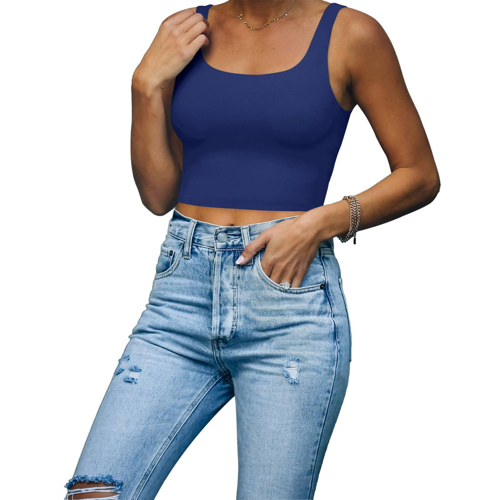 Square Neck Seamless Sleeveless Crop Tops - REORIA