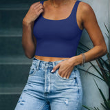 Square Neck Seamless Sleeveless Crop Tops - REORIA