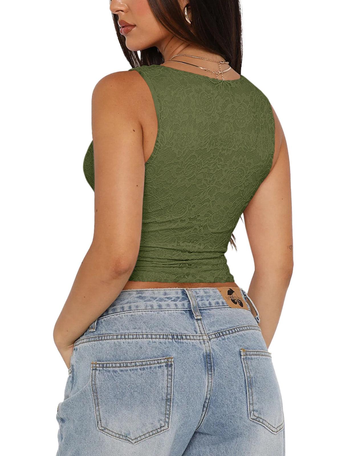 Midnight Elegance Lace V-Neck Crop Top - REORIA