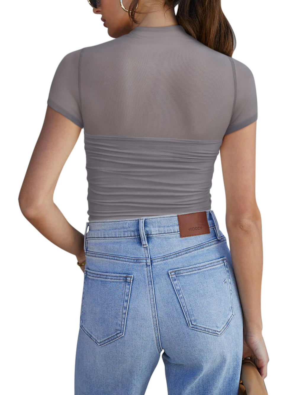 Veiled Allure High Neck Bodysuits Tops - REORIA