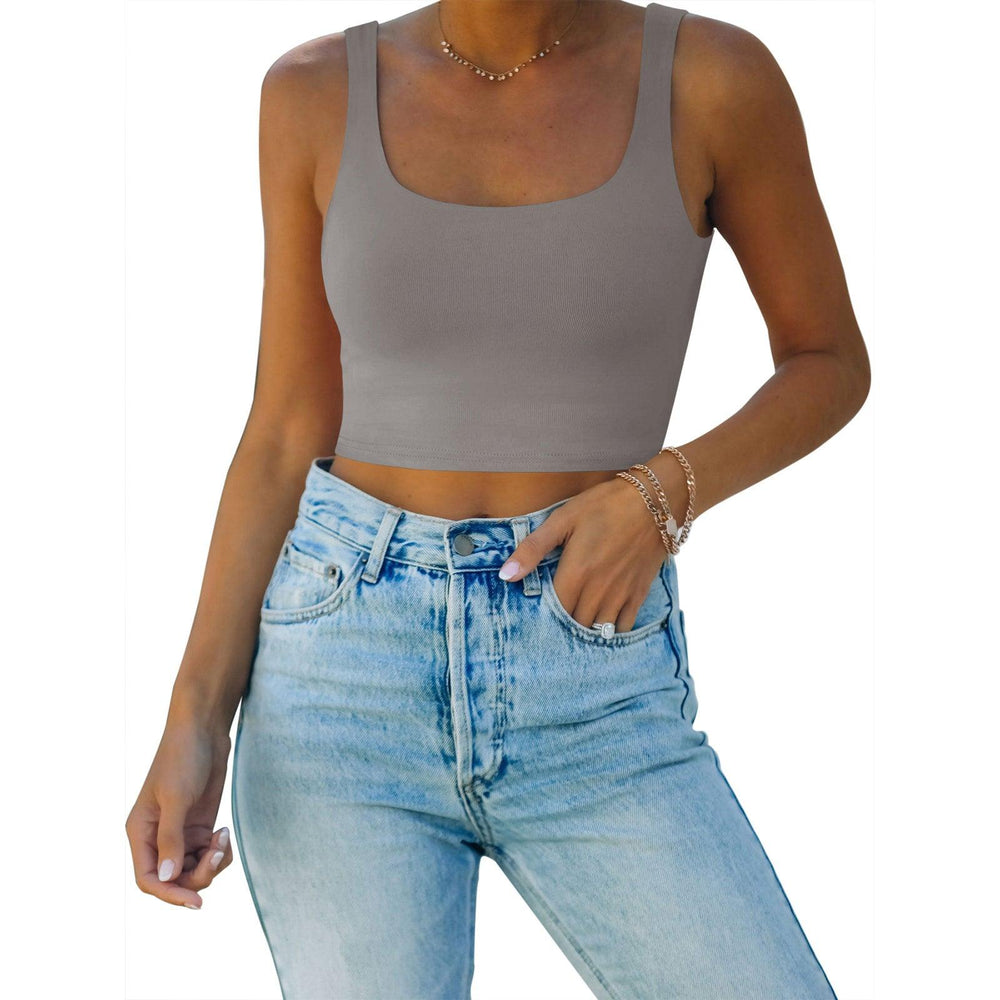 Square Neck Seamless Sleeveless Crop Tops - REORIA