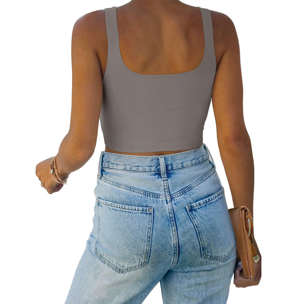 Square Neck Seamless Sleeveless Crop Tops - REORIA