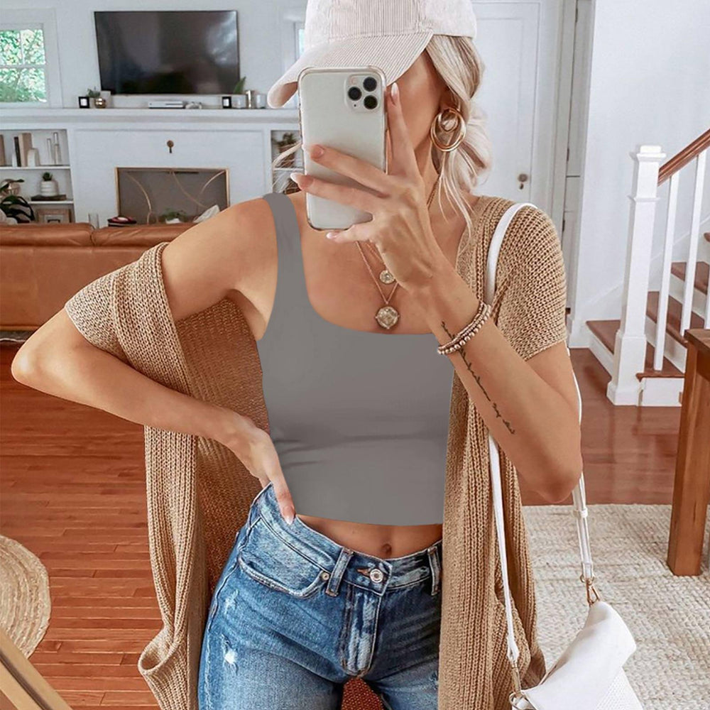 Square Neck Seamless Sleeveless Crop Tops - REORIA