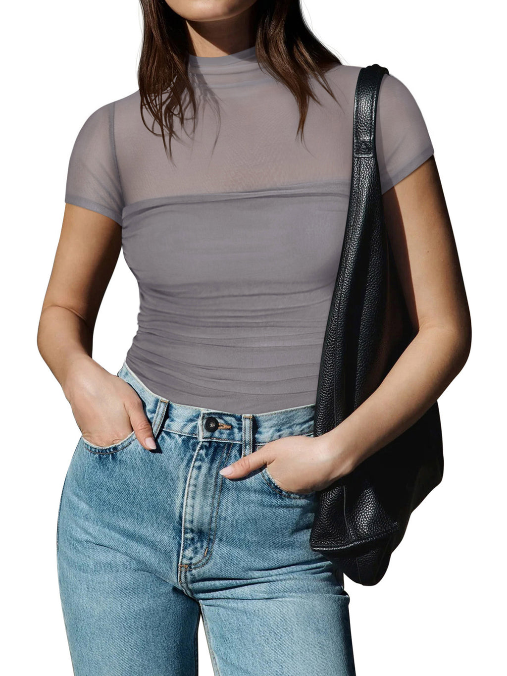 Veiled Allure High Neck Bodysuits Tops - REORIA