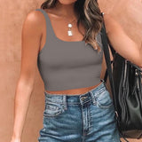 Square Neck Seamless Sleeveless Crop Tops - REORIA