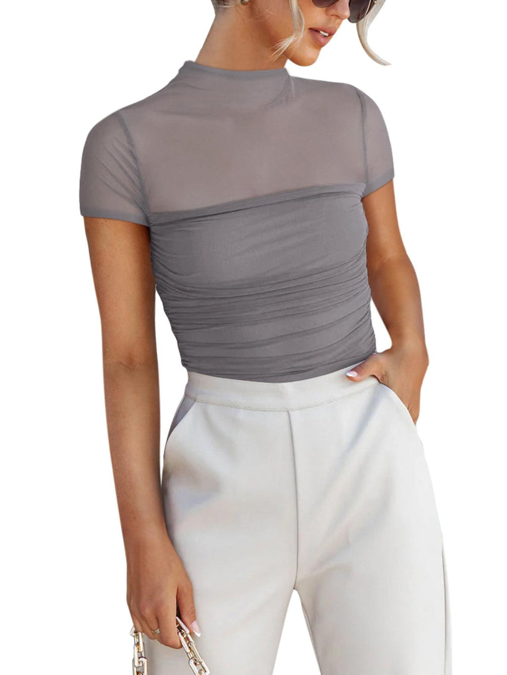 Veiled Allure High Neck Bodysuits Tops - REORIA