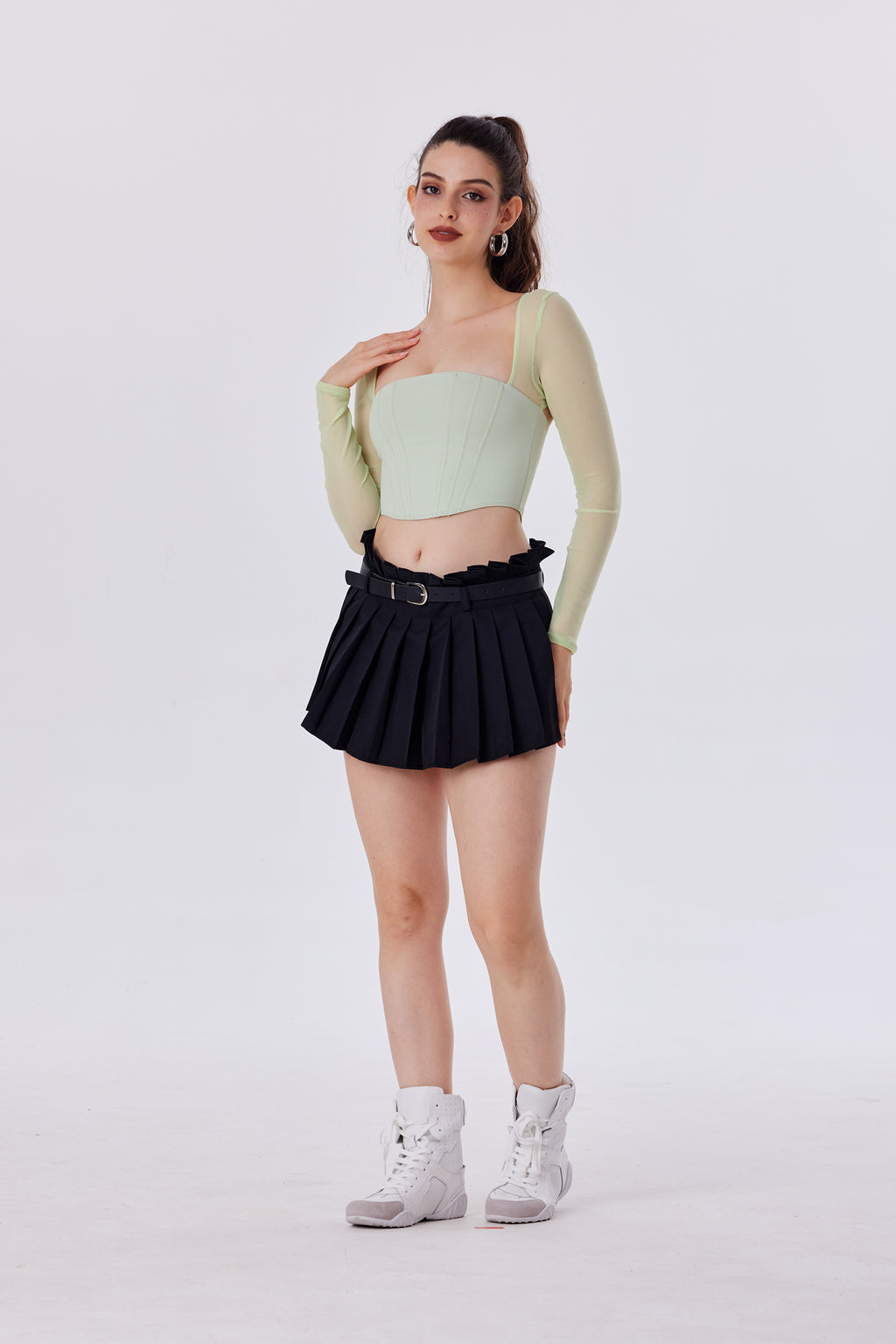 Refined Mesh Boned Corset Crop Top