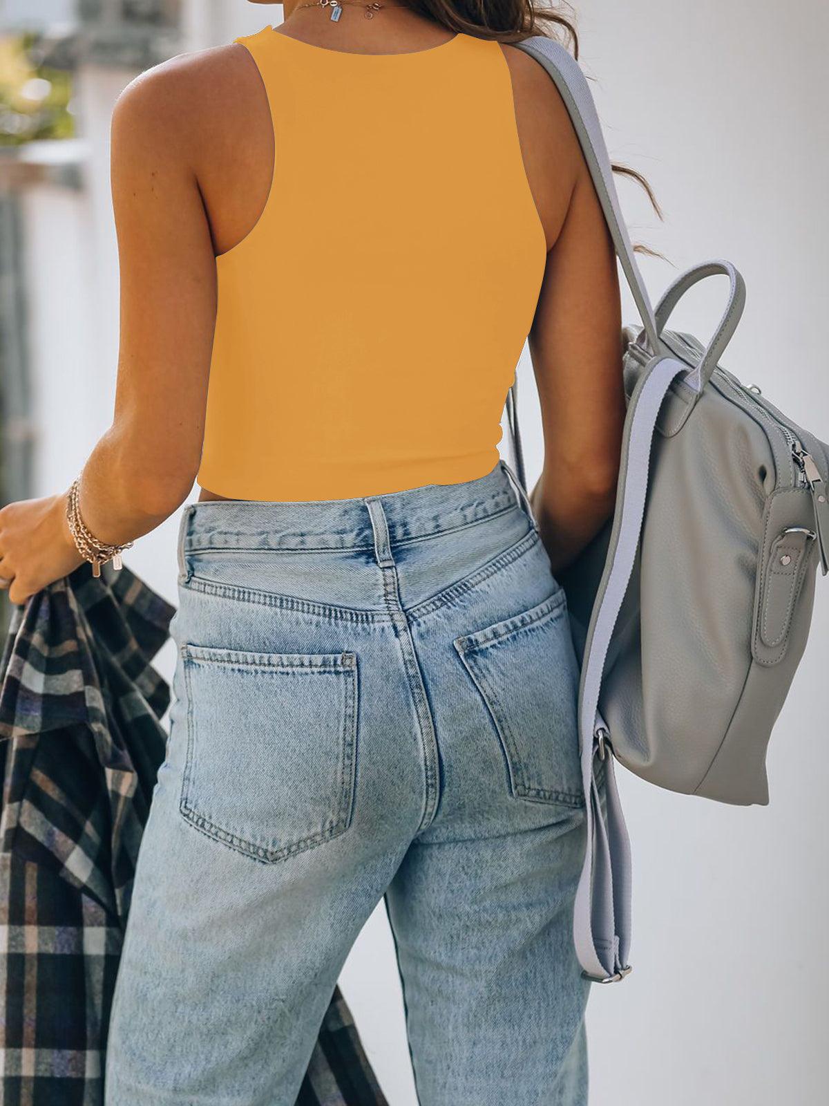 Sleeveless Halter Neck Tank Crop Tops - REORIA