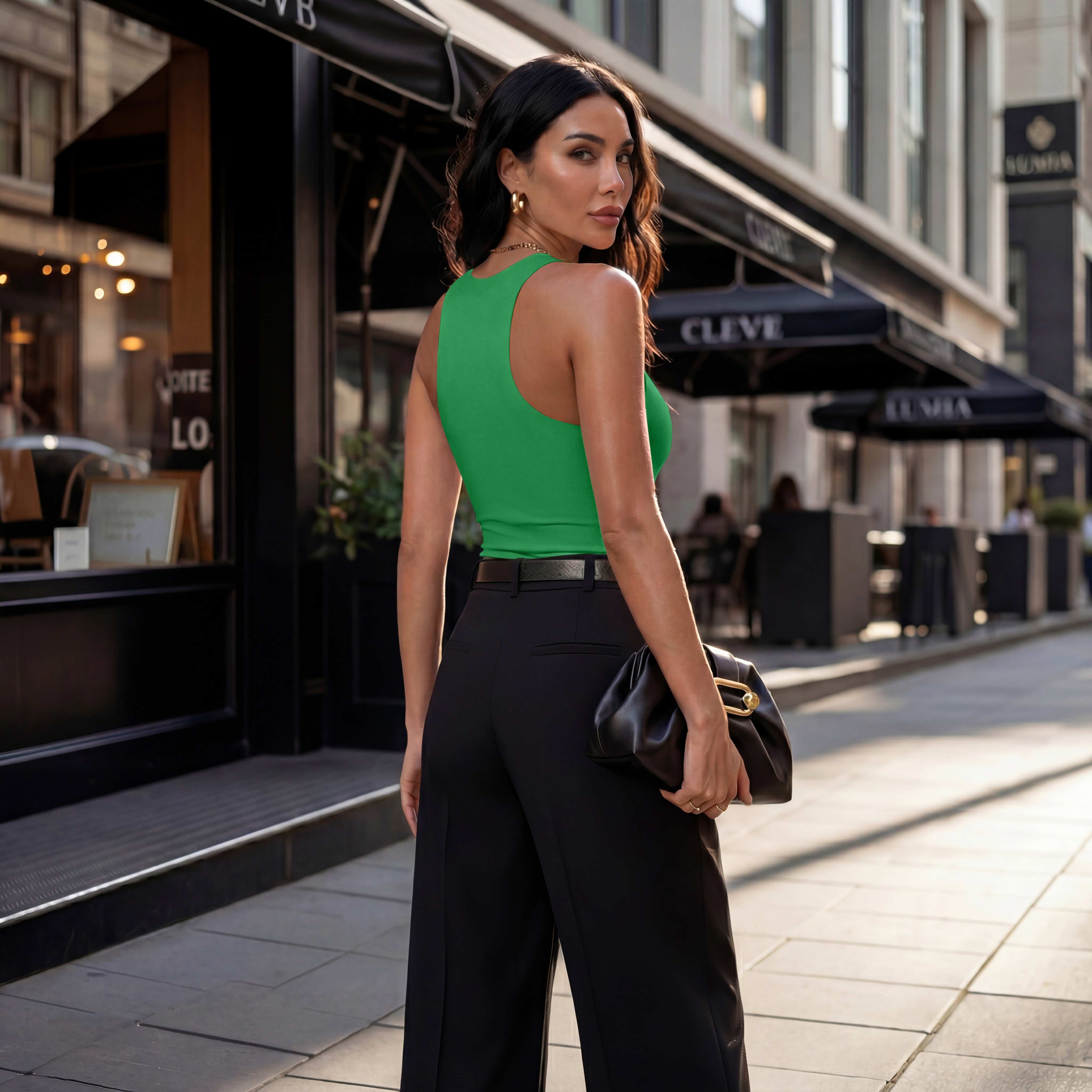 Sleeveless Racer Back Halter Neck Bodysuit Tank Tops