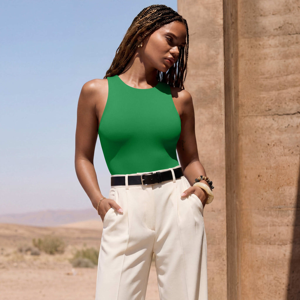 Sleeveless Racer Back Halter Neck Bodysuit Tank Tops