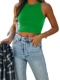 Sleeveless Halter Neck Tank Crop Tops - REORIA