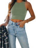 Sleeveless Halter Neck Tank Crop Tops - REORIA