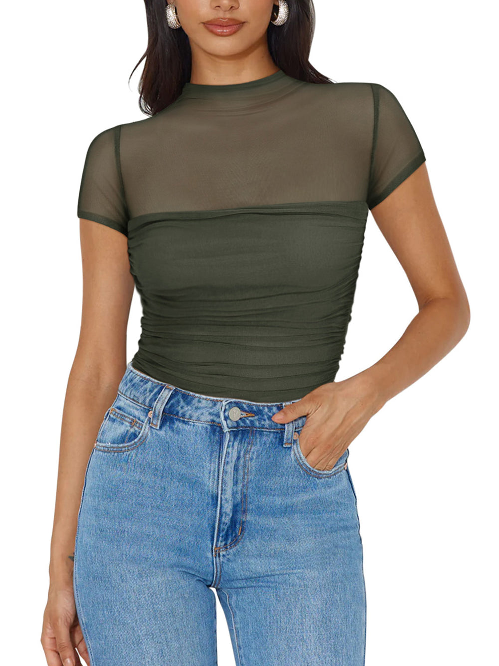 Veiled Allure High Neck Bodysuits Tops - REORIA