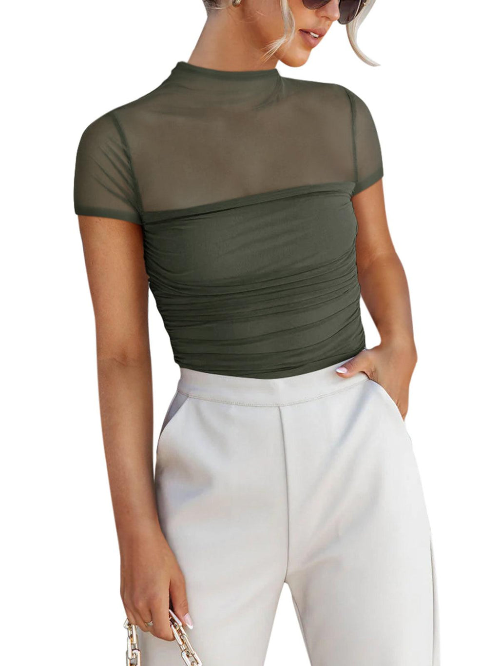 Veiled Allure High Neck Bodysuits Tops - REORIA