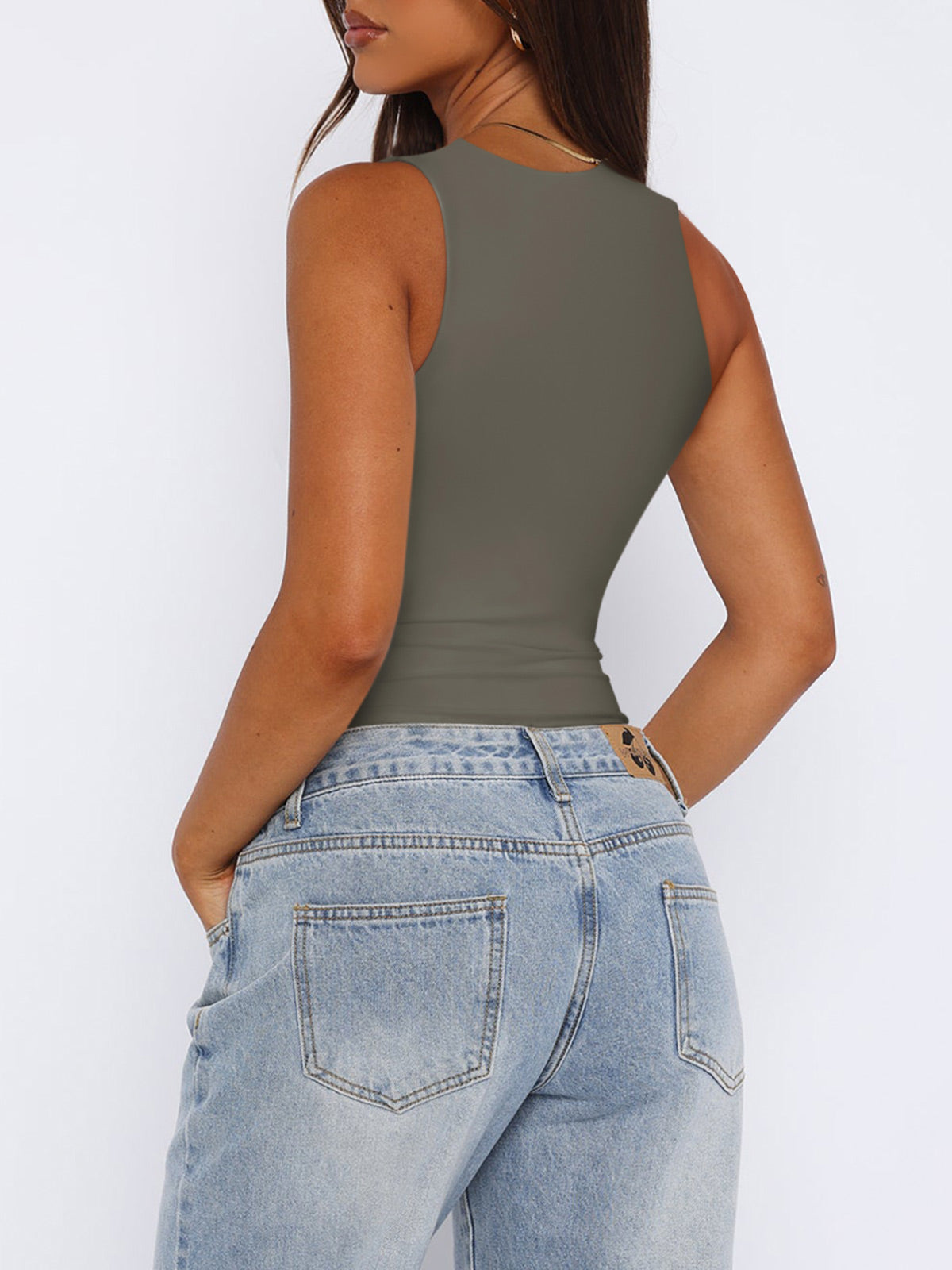 Sleeveless Square-neck Double-lined Bodysuit Tank Tops – REORIA