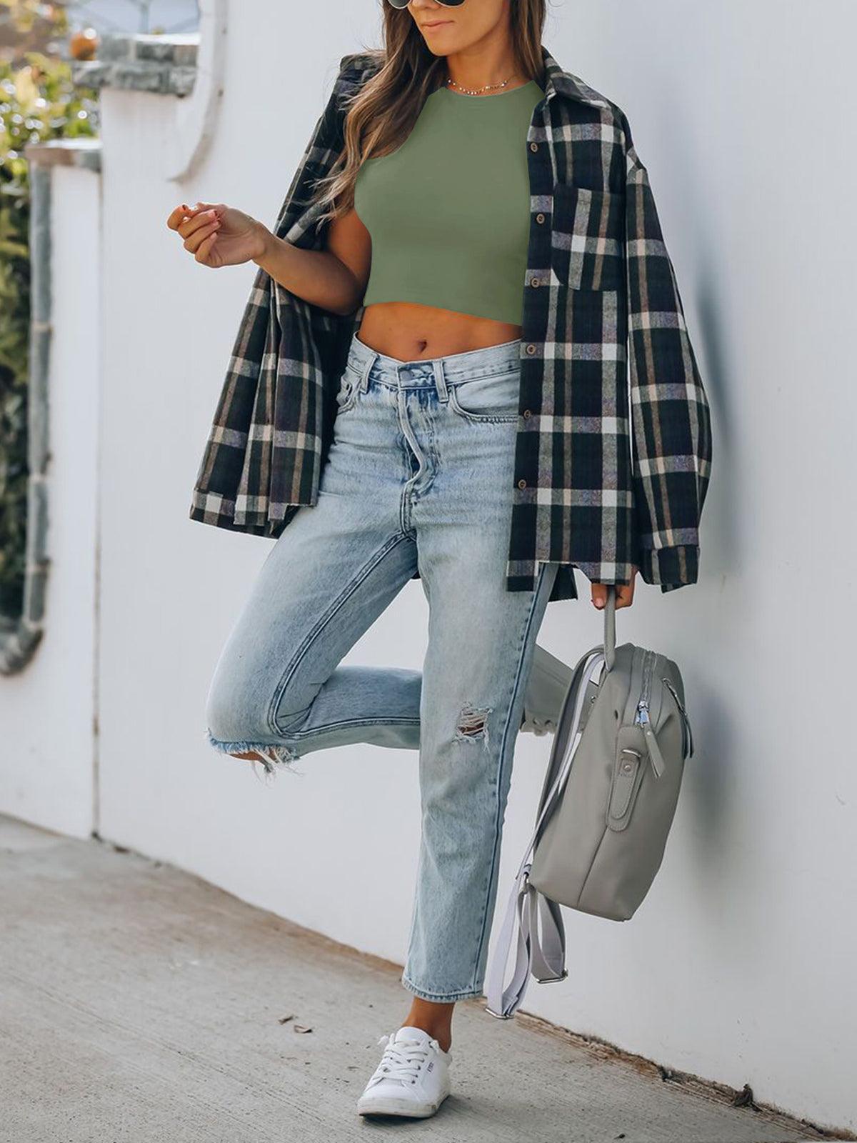 Sleeveless Halter Neck Tank Crop Tops - REORIA