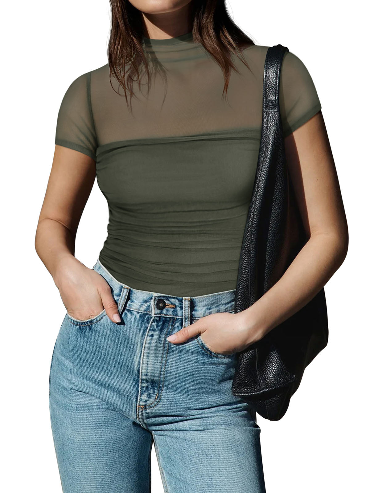 Veiled Allure High Neck Bodysuits Tops - REORIA