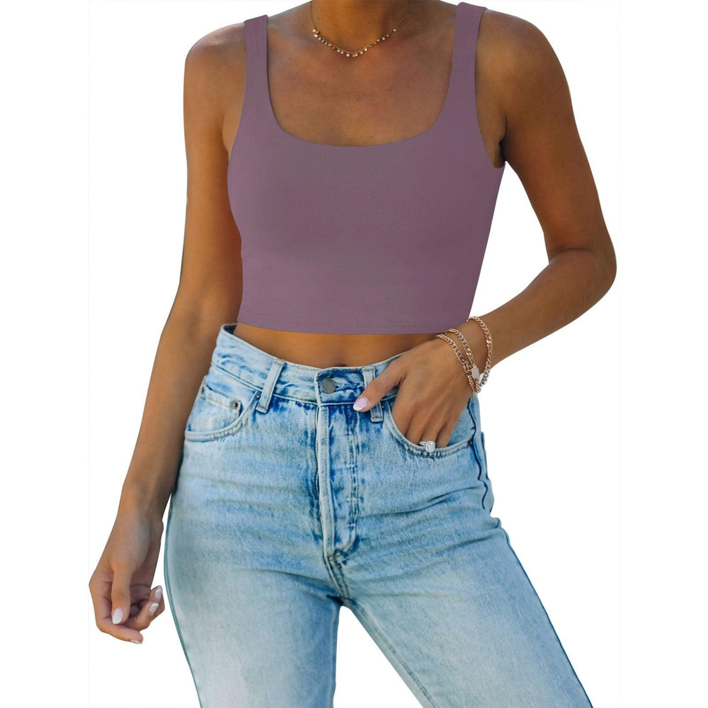 Square Neck Seamless Sleeveless Crop Tops - REORIA