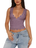 Midnight Elegance Lace V-Neck Crop Top - REORIA